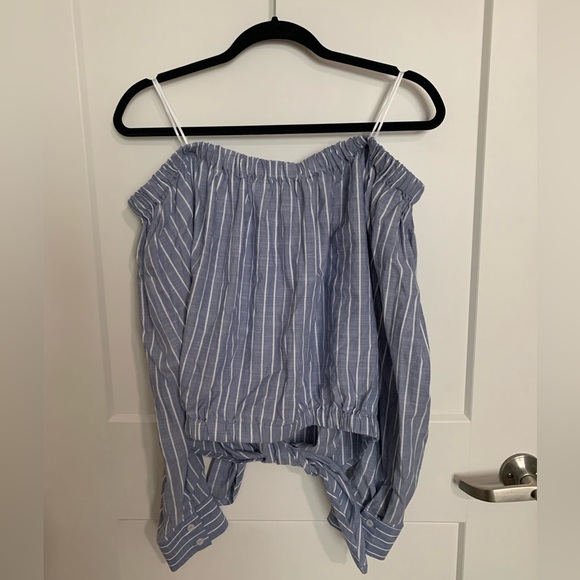 Blue Striped Off-Shoulder Top Large NEWQ - Picture 3 of 3